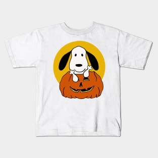 Puppy On Pumpkin Kids T-Shirt